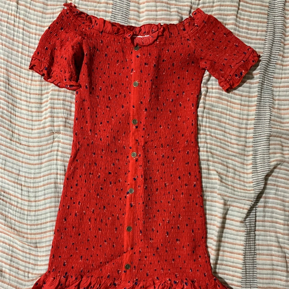 Coco and Jaimeson red scrunchie dress